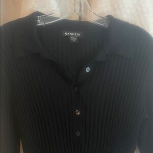 Athleta Black Ribbed Button-Up Top